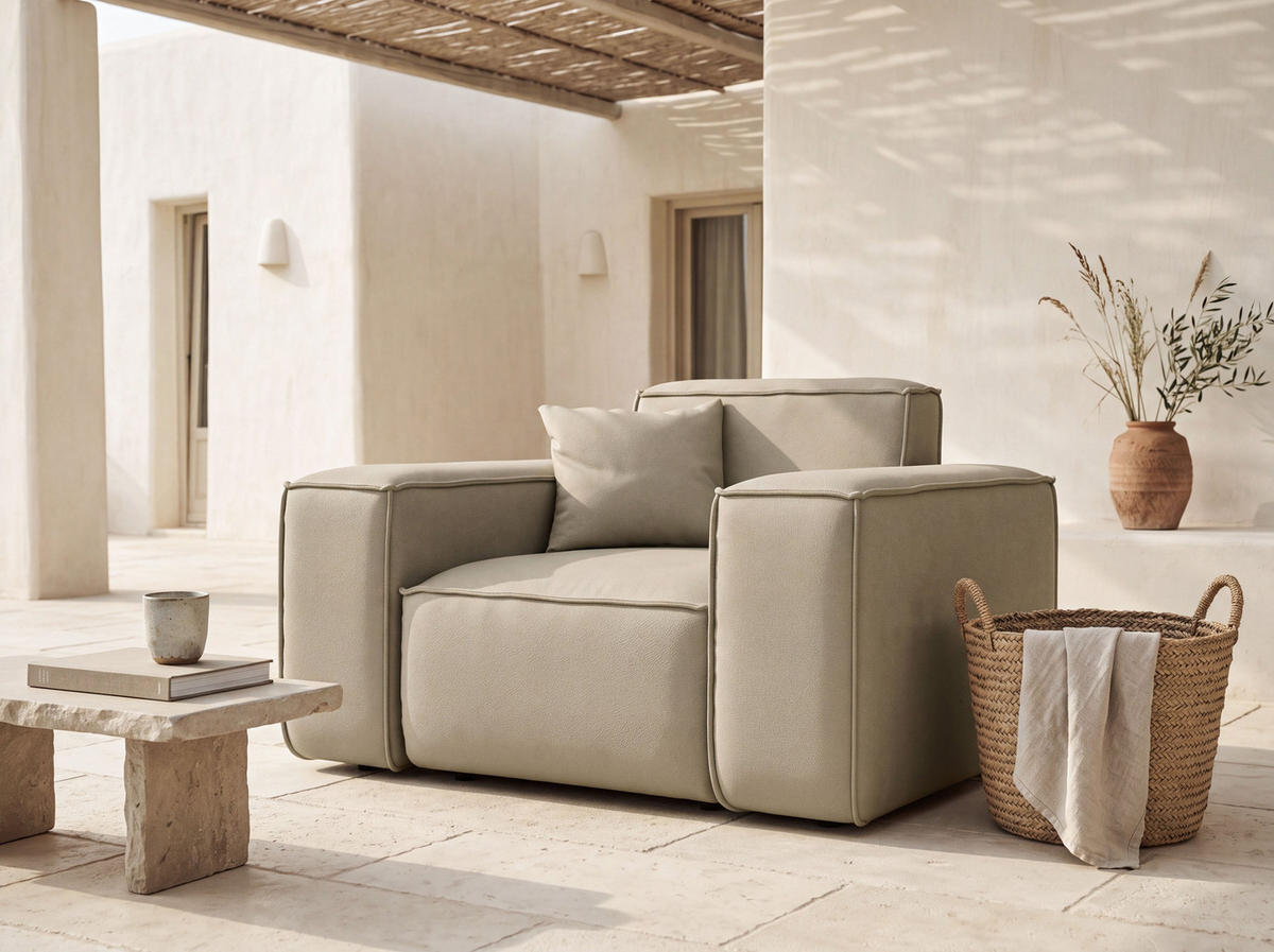GARTENSESSEL Lorento Outdoor Polster-Loungesessel, Taupe Beige Kunstleder 121/73/92 cm - Taupe, Textil (121/73/92cm) - WFL GROUP