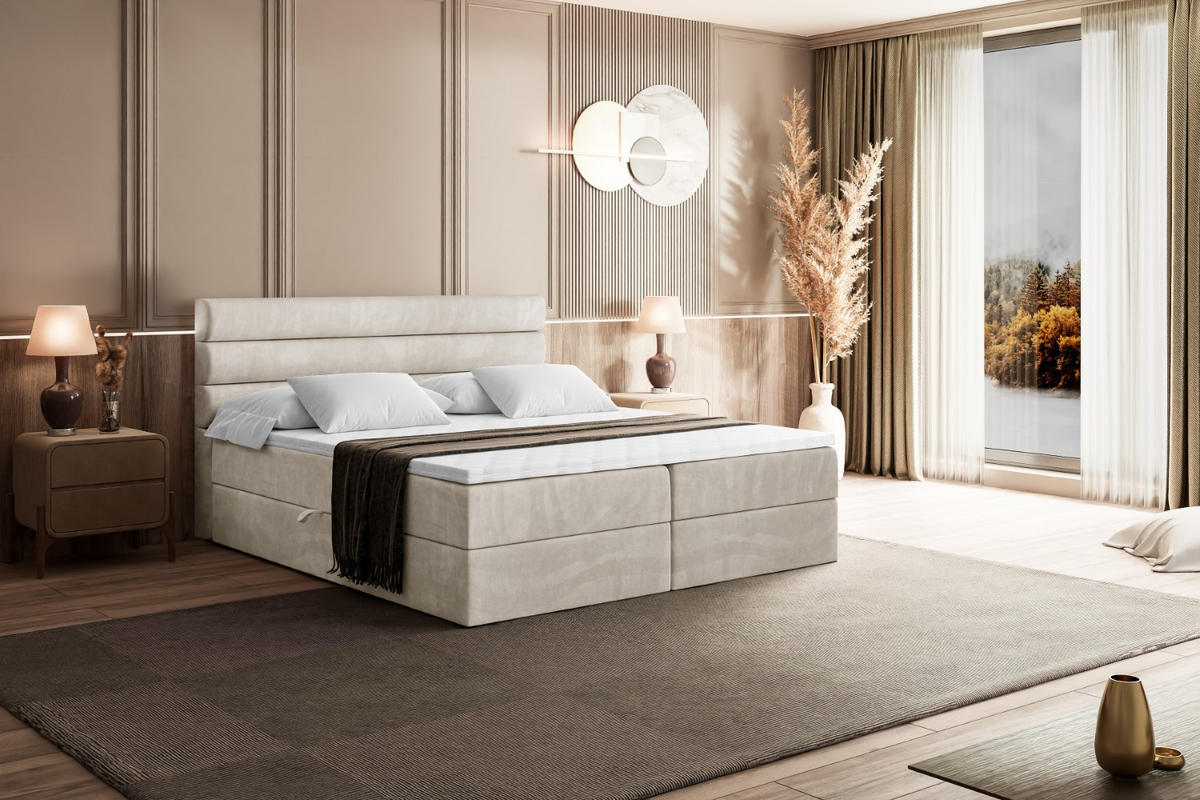 BOXBETT mit Matratze H4 und Lattenrost - CELESTIA - 140x200 cm - H4 - Ecru - Ecru, Holzwerkstoff (140/200cm) - ALTDECOR