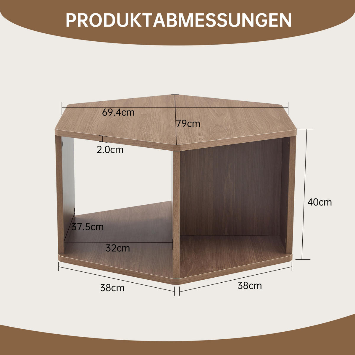 COUCHTISCH aus MDF 69.4x79x40 cm in Braun mit einfacher Montage - Braun, Holzwerkstoff (69.4/79/40cm) - Modfu