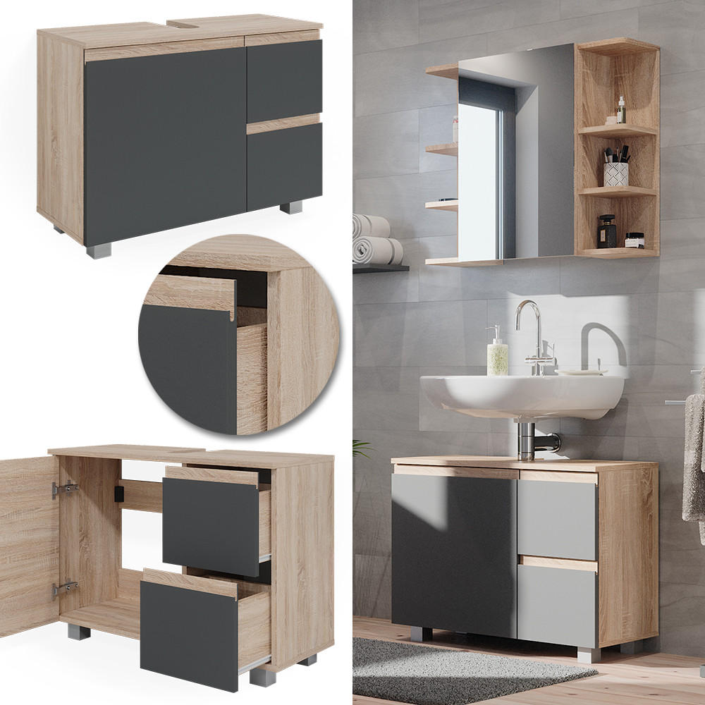 WASCHBECKENUNTERSCHRANK J-Shape Anthrazit 80 x 60.8 cm - Anthrazit, Holzwerkstoff (80/60.8/33cm) - Vicco