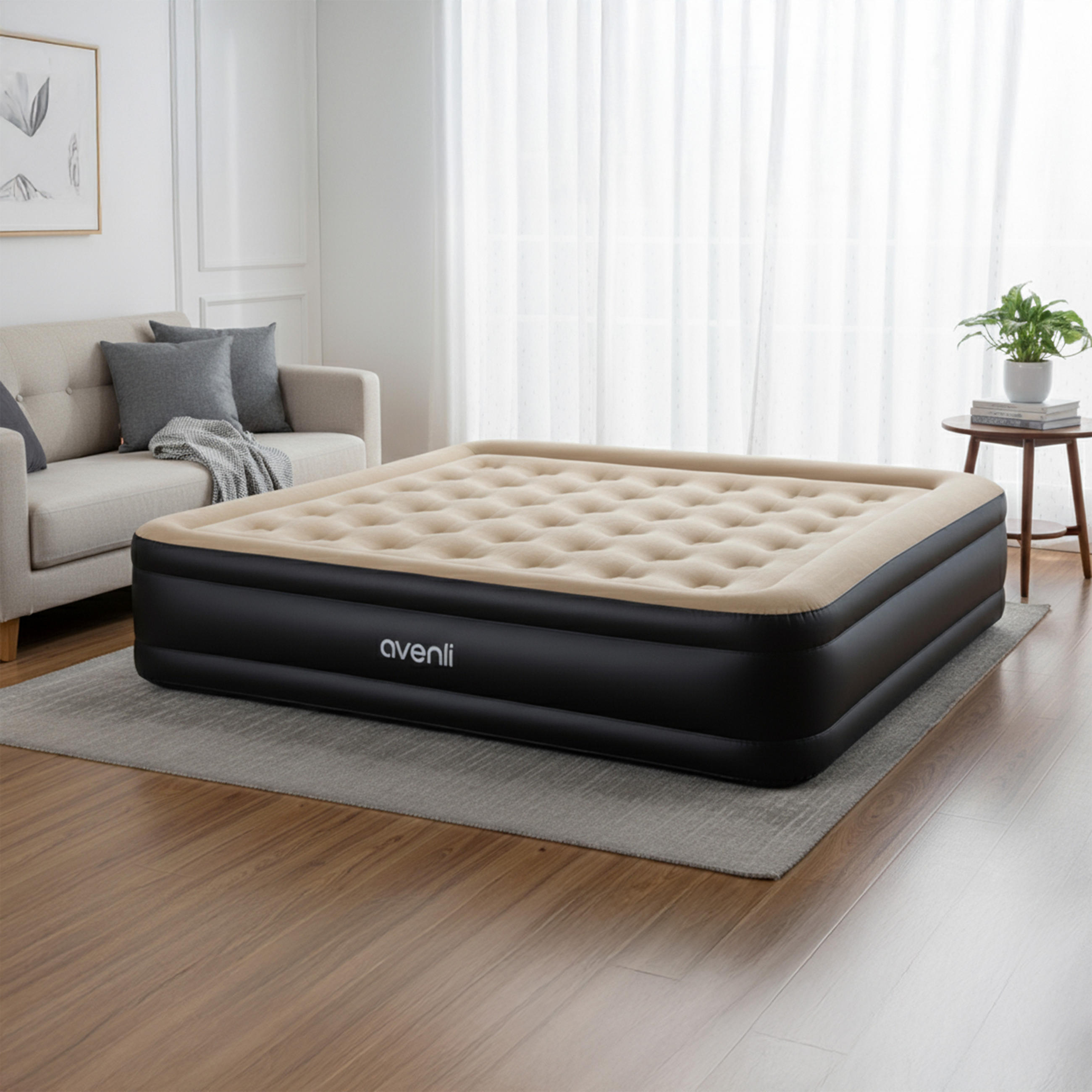 LUFTBETT Luftmatratze selbstaufblasend 203 x 157 x 47 cm mit integrierter Pumpe - Beige/Schwarz, Kunststoff (157/203cm) - Avenli