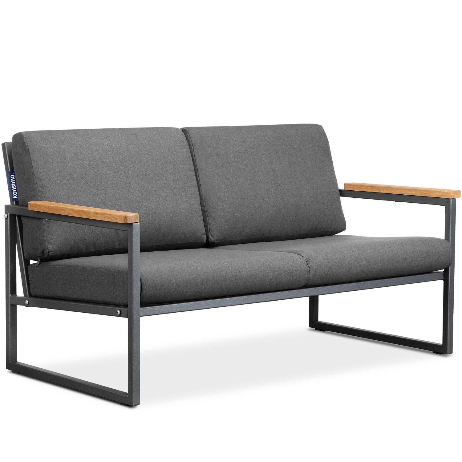 GARTENSOFA TRIBO 2-Personen ,Anthrazit|Grau - Anthrazit/Grau, Holz/Textil (130/65/60cm) - KONSIMO®