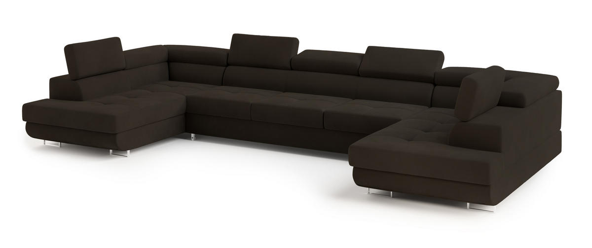 WOHNLANDSCHAFT ISOLANO Braun Velours-Stoff mit Schlaffunktion - Braun, Holz (408/90/202cm) - MASSENO