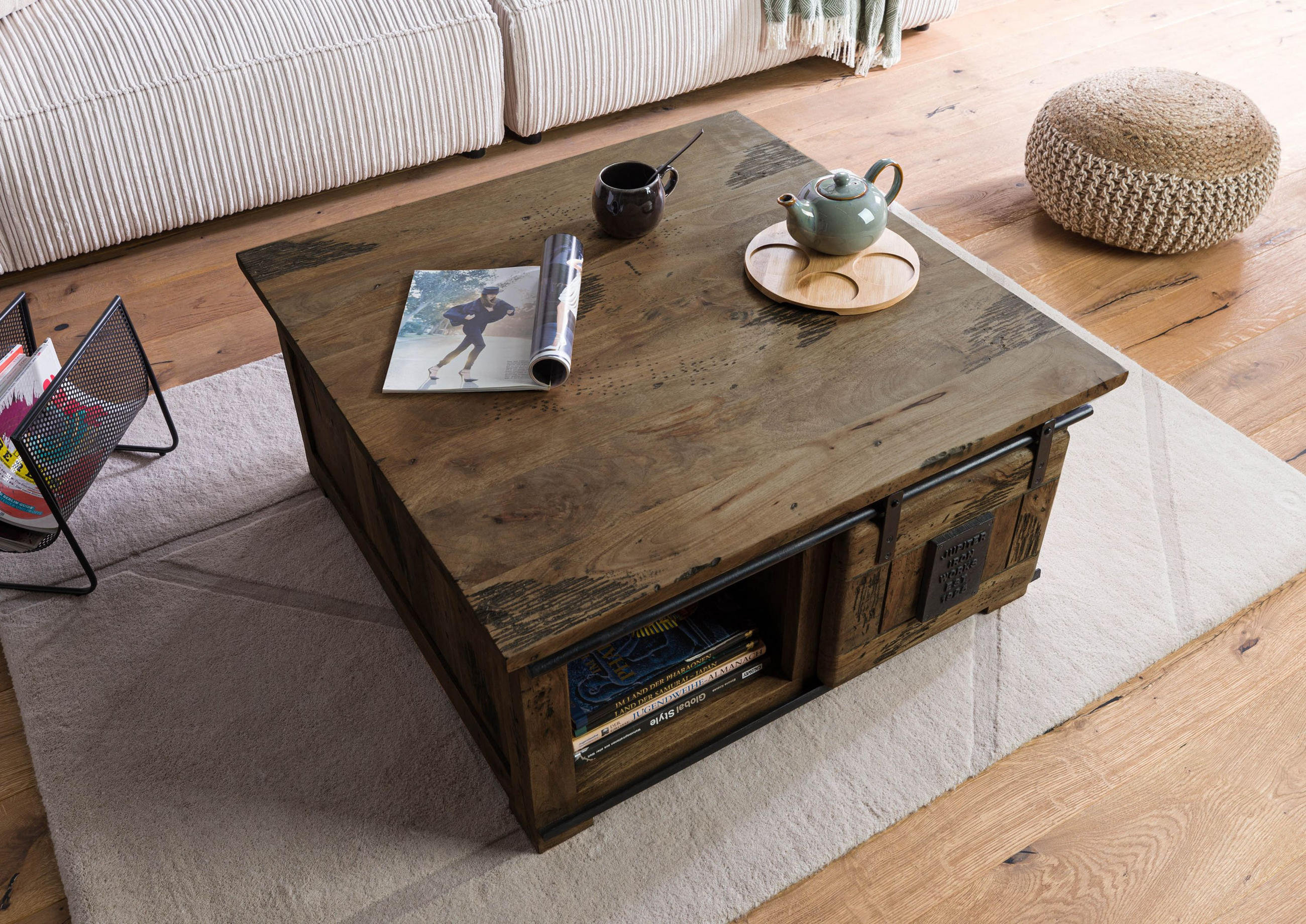 COUCHTISCH Mango 90x90x45 braun lackiert RAILWAY #4006 - Braun, Holz (90/90/45cm) - Massivmoebel24