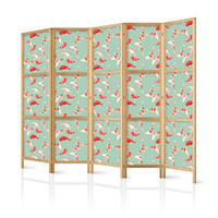 PARAVENT Japanischer 5-tlg 225x172 cm Koi-Fische - Grün, Holz/Textil (225/172/3cm) - Muralo