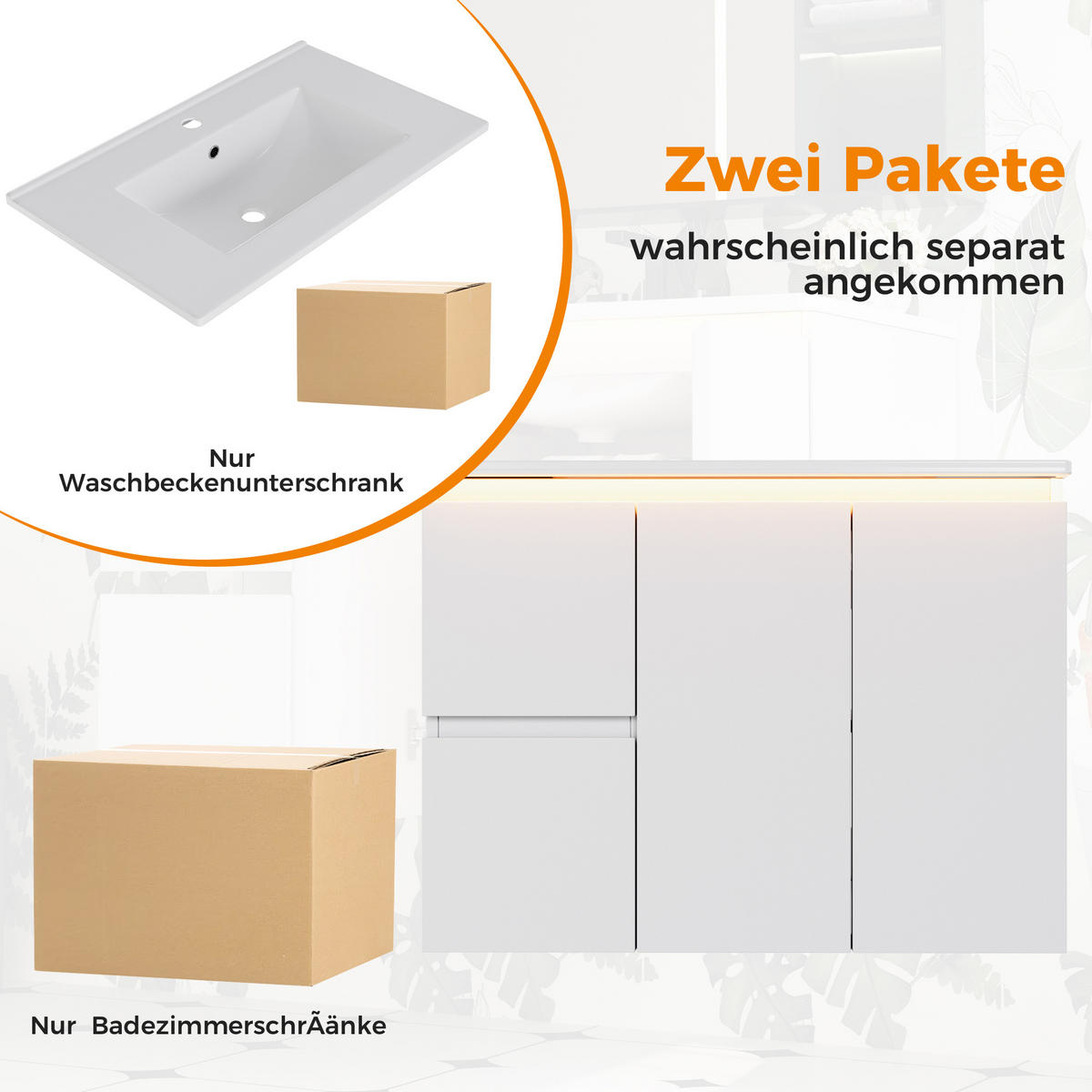 WASCHTISCHKOMBI 76/47/57 cm Weiß mit LED-Radarsensorleuchte und 2 Schubladen, ohne Wasserhahn - Weiß, Holz/Holzwerkstoff (47/57/76cm) - Oxeza