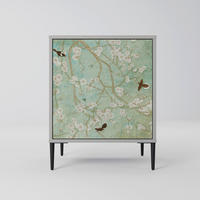 SIDEBOARD BLOOMING CHARM, Grau, 57,5x42x72,5 cm, Schwarze Metallfüße - Multicolor/Schwarz, Holzwerkstoff/Metall (57.5/72.5/42cm) - SpaceRebels