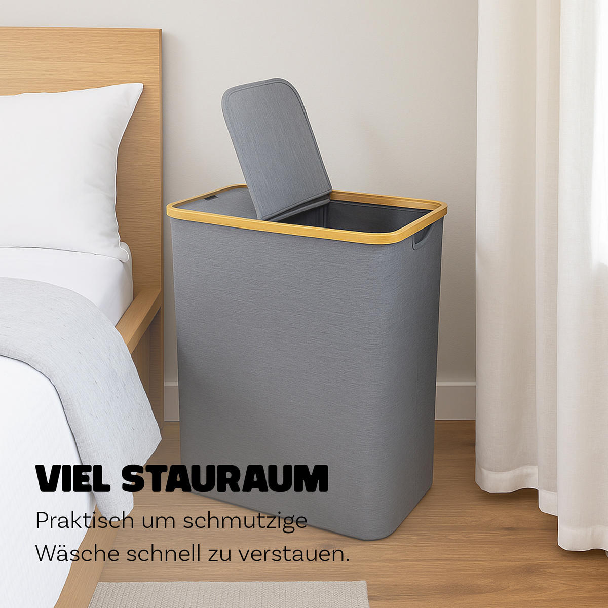 WÄSCHEKORB mit 2 Fächern 34x54x65cm - Grau, Textil (65/65/34cm) - Bestlivings