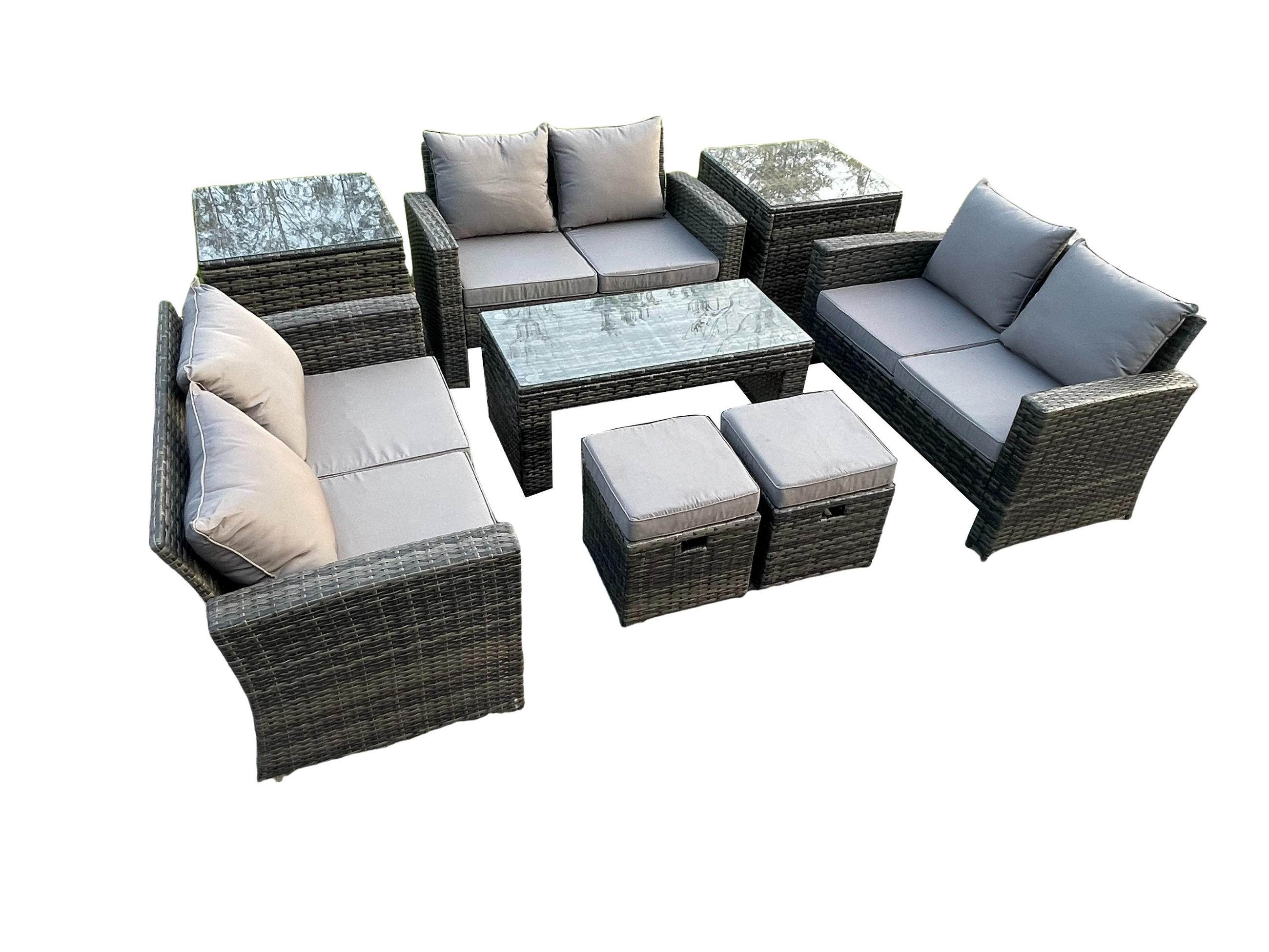 GARTENMÖBELSET Polyrattan Dunkelgrau 8-Sitzer - Dunkelgrau, Metall - Fimous