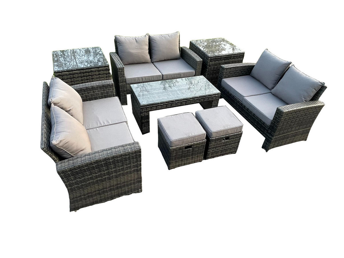 GARTENMÖBELSET Polyrattan Dunkelgrau 8-Sitzer - Dunkelgrau, Metall - Fimous