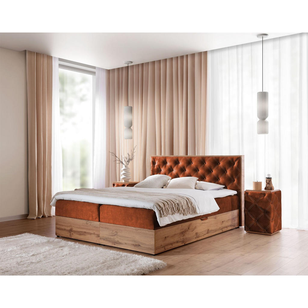 Thumbnail - Fun Möbel Boxbett, Honig, Textil, 140x220 cm, Schlafzimmer, Betten, Boxspringbetten