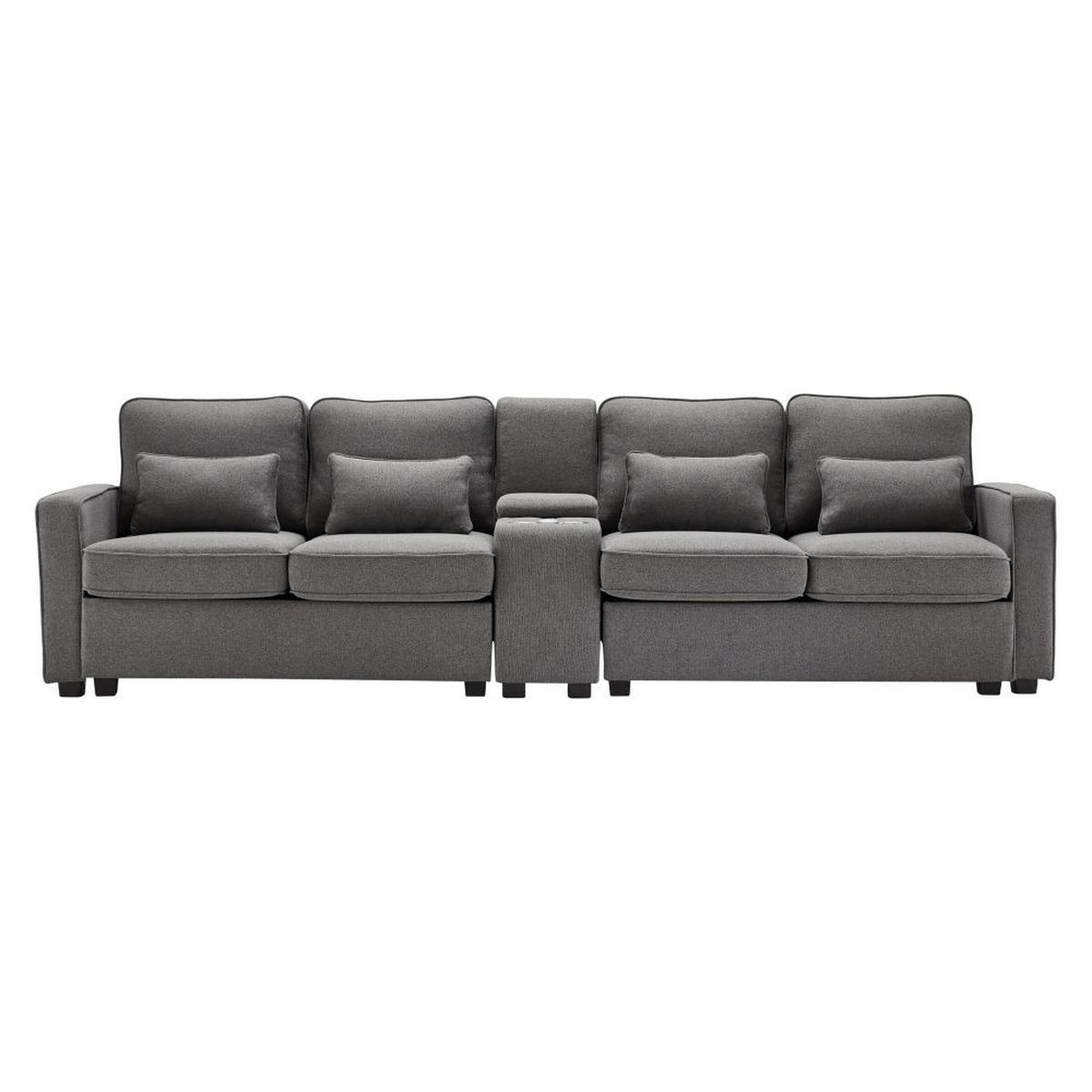 VIERSITZER-SOFA in Dunkelgrau Leinen mit Konsole - Dunkelgrau, Textil (83/88/290cm) - KOMHTOM