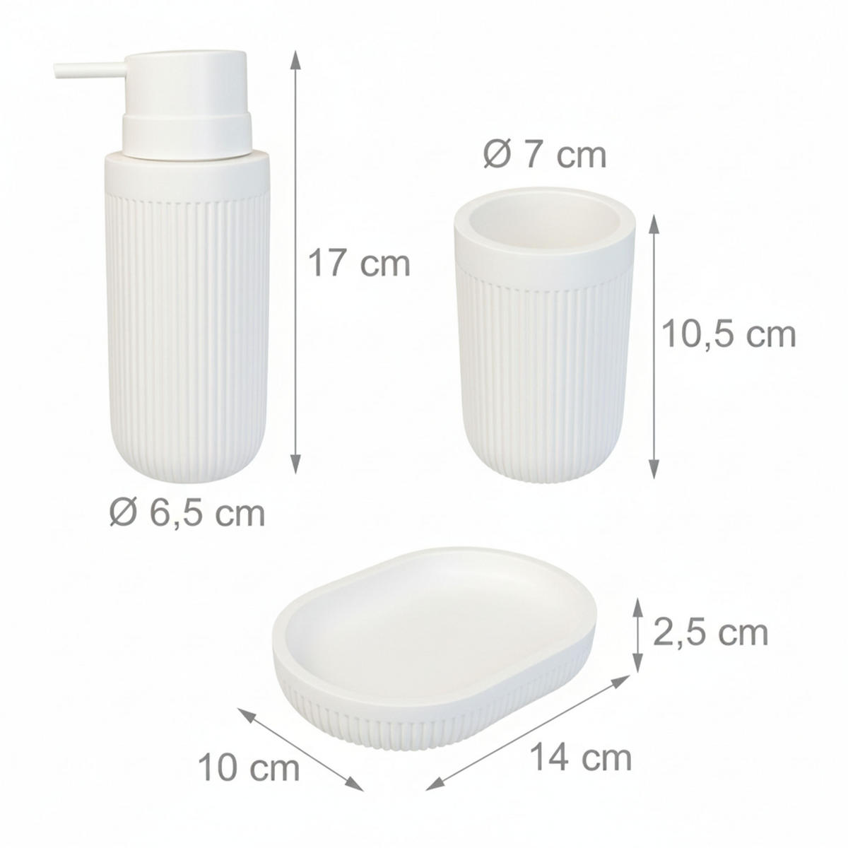 3-TLG.BAD-ACCESSOIRES - Weiß, Kunststoff (6.5/17.5/6.5cm) - Relaxdays