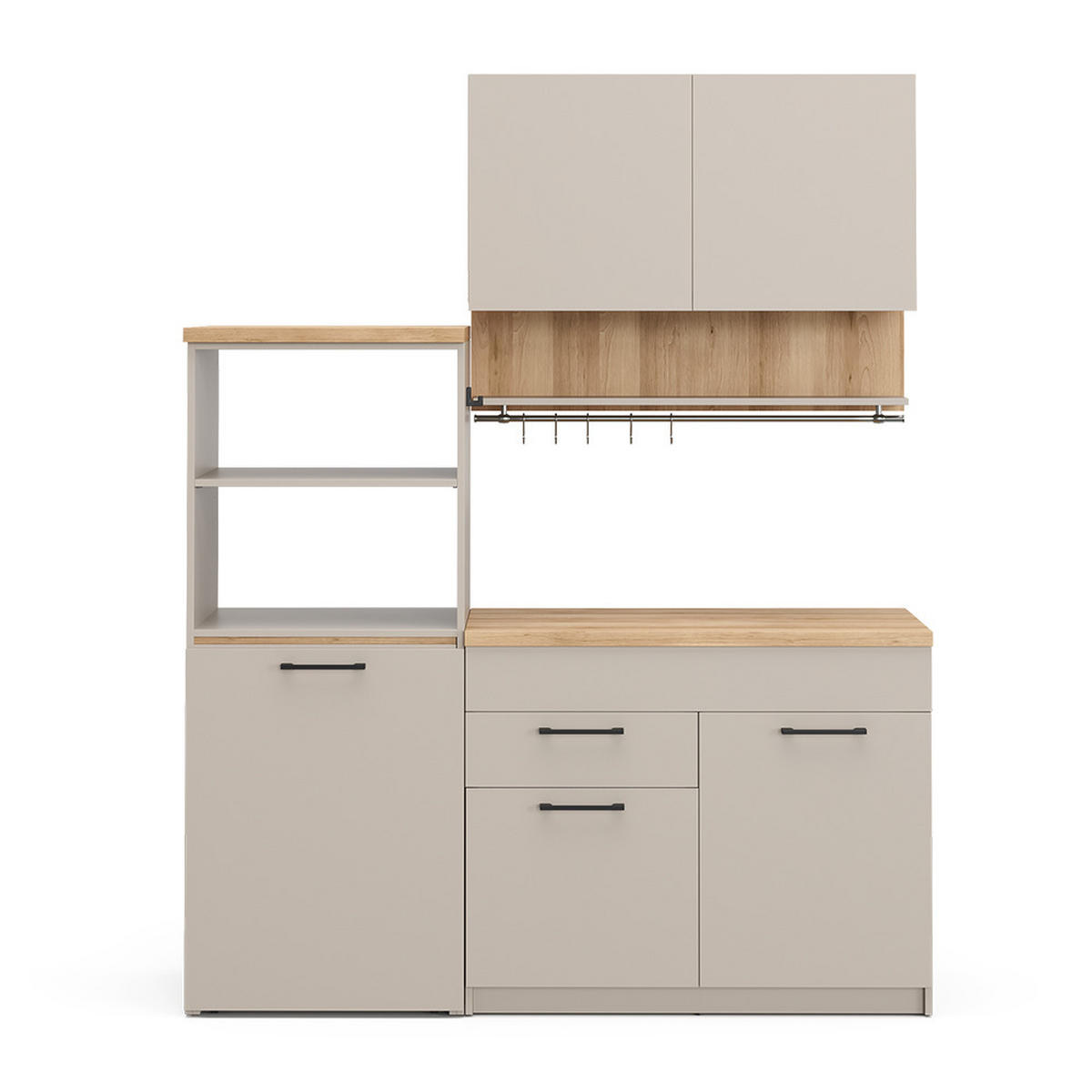 SINGLEKÜCHE Egbert Greige 160 cm mit ausziehbarem Tisch - Honigeiche/Greige, Holzwerkstoff (160/81.6/60cm) - Vicco