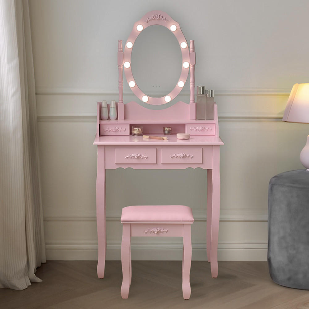 Thumbnail - Aileenstore Schminktisch, Rosa, Holzwerkstoff, 4 Schubladen, einzeln stellbar,Rechteckig, 71x149x40 cm, Schlafzimmer, Sc...