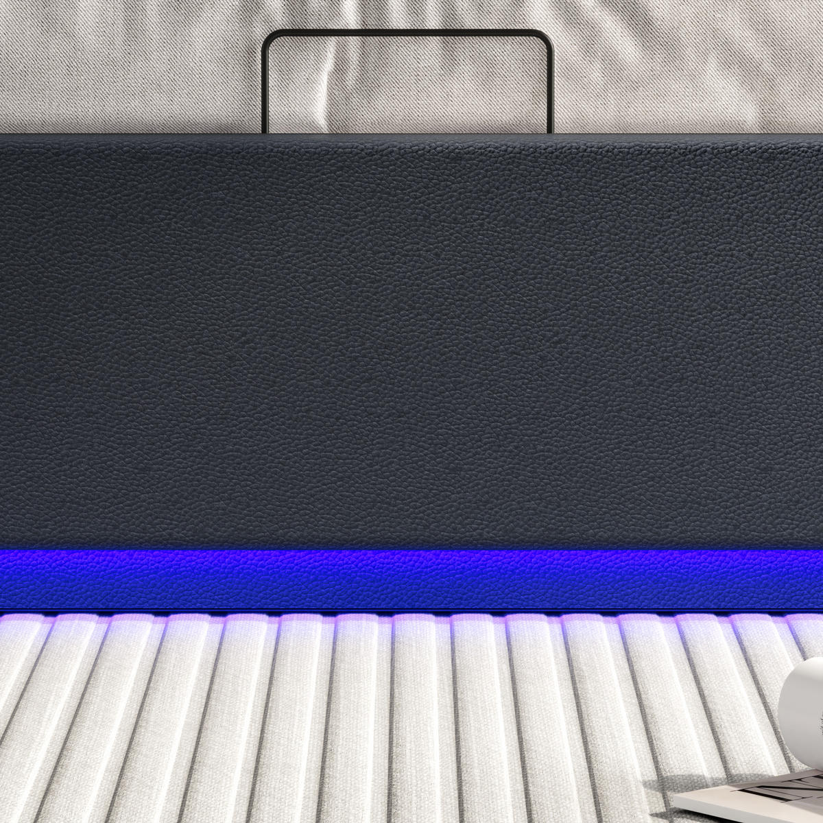 POLSTERBETT 180x200 cm, Schwarz, mit LED & USB-Typ-C-Ladeanschluss - Schwarz, Textil/Metall (180/200cm)
