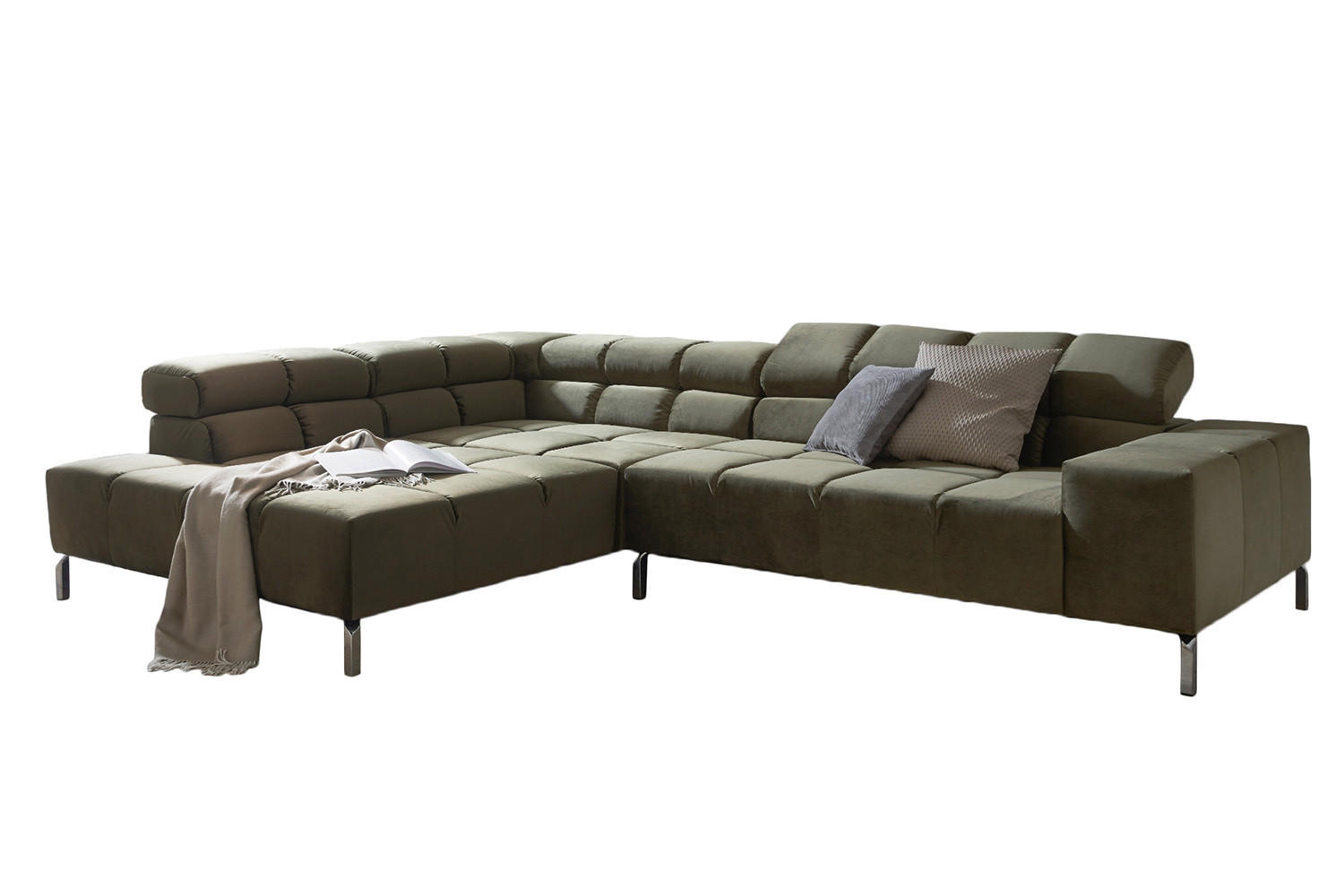 ECKSOFA MIT RELAXFUNKTION NELSON Dunkelgrün Velvet - Dunkelgrün/Silberfarben, Textil (321/116cm) - KAWOLA