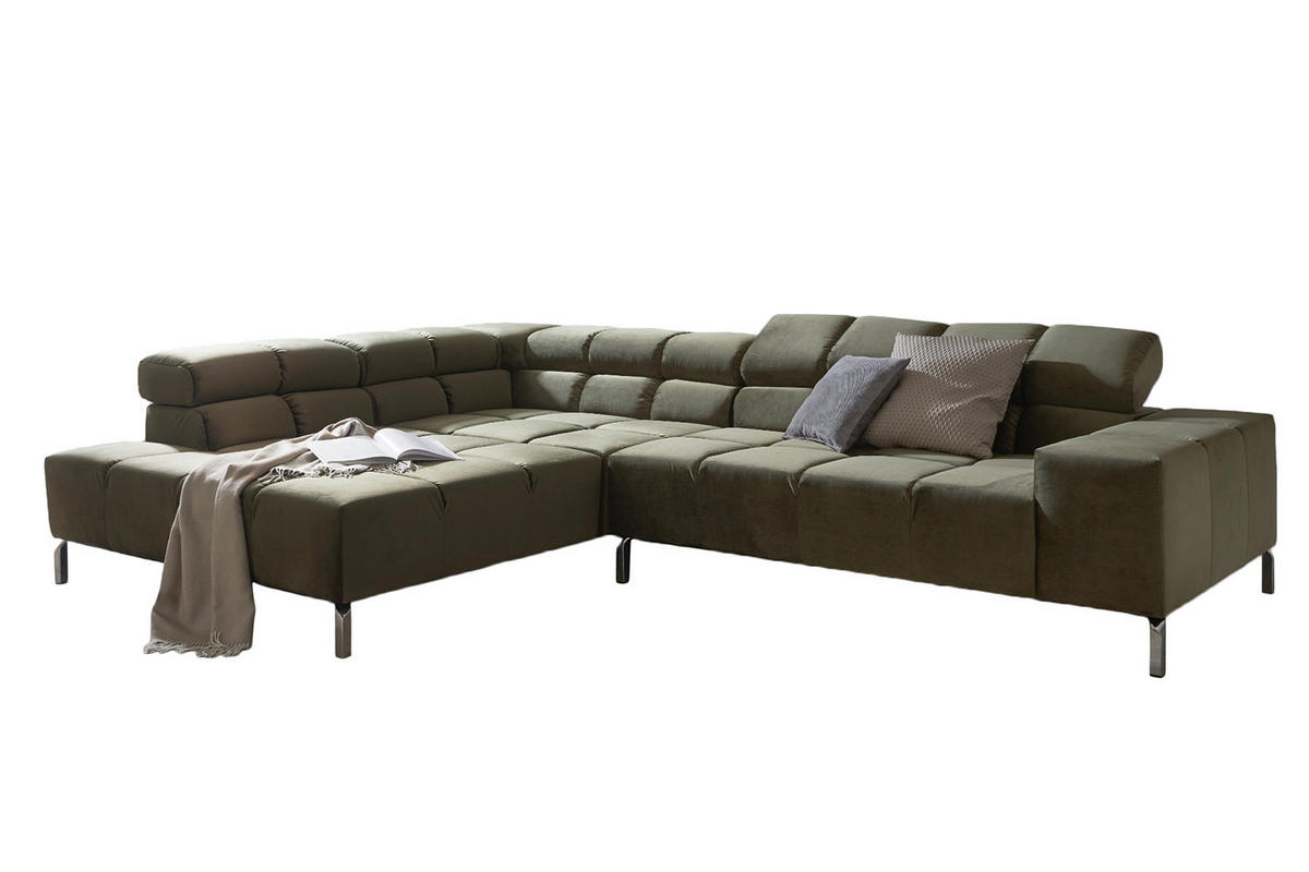 ECKSOFA NELSON Dunkelgrün Velvet - Dunkelgrün/Silberfarben, Textil (321/116cm) - KAWOLA