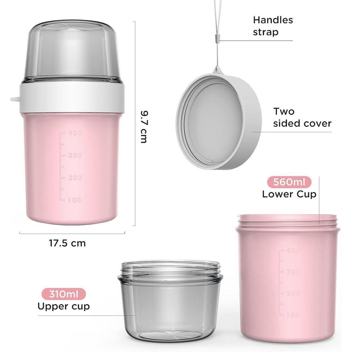 MÜSLIBECHER to Go 560ml+310ml Auslaufsicher Morandi Pink - Pink, Kunststoff (9.7/17.5/9.7cm)