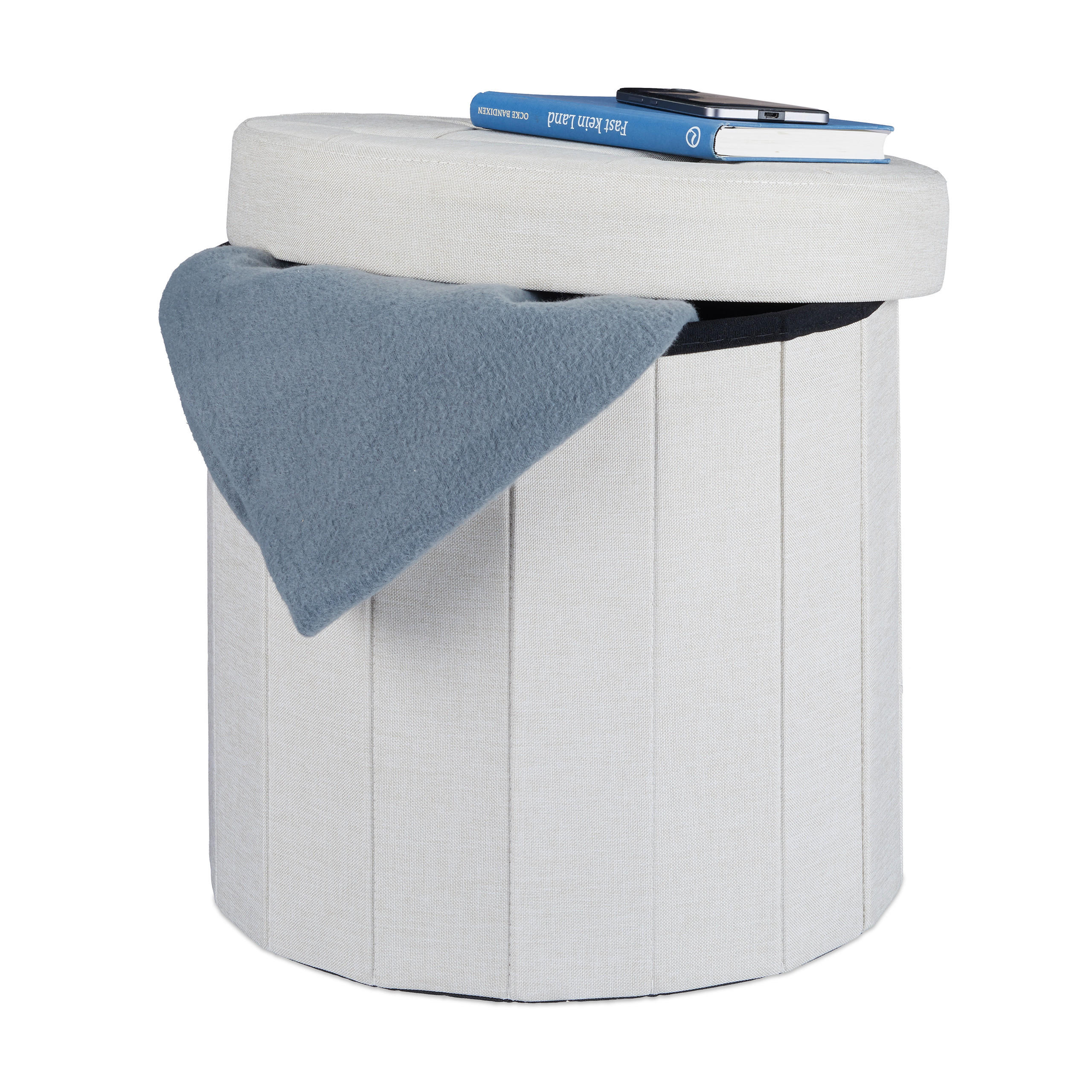 SITZHOCKER - Creme, Holzwerkstoff/Textil (38/38/38cm) - Relaxdays