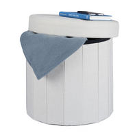 SITZHOCKER - Creme, Holzwerkstoff/Textil (38/38/38cm) - Relaxdays