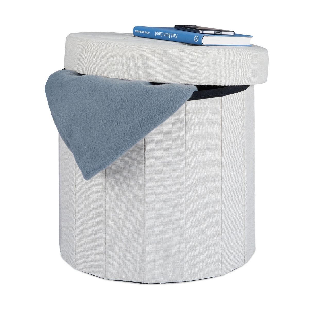 SITZHOCKER - Creme, Holzwerkstoff/Textil (38/38/38cm) - Relaxdays