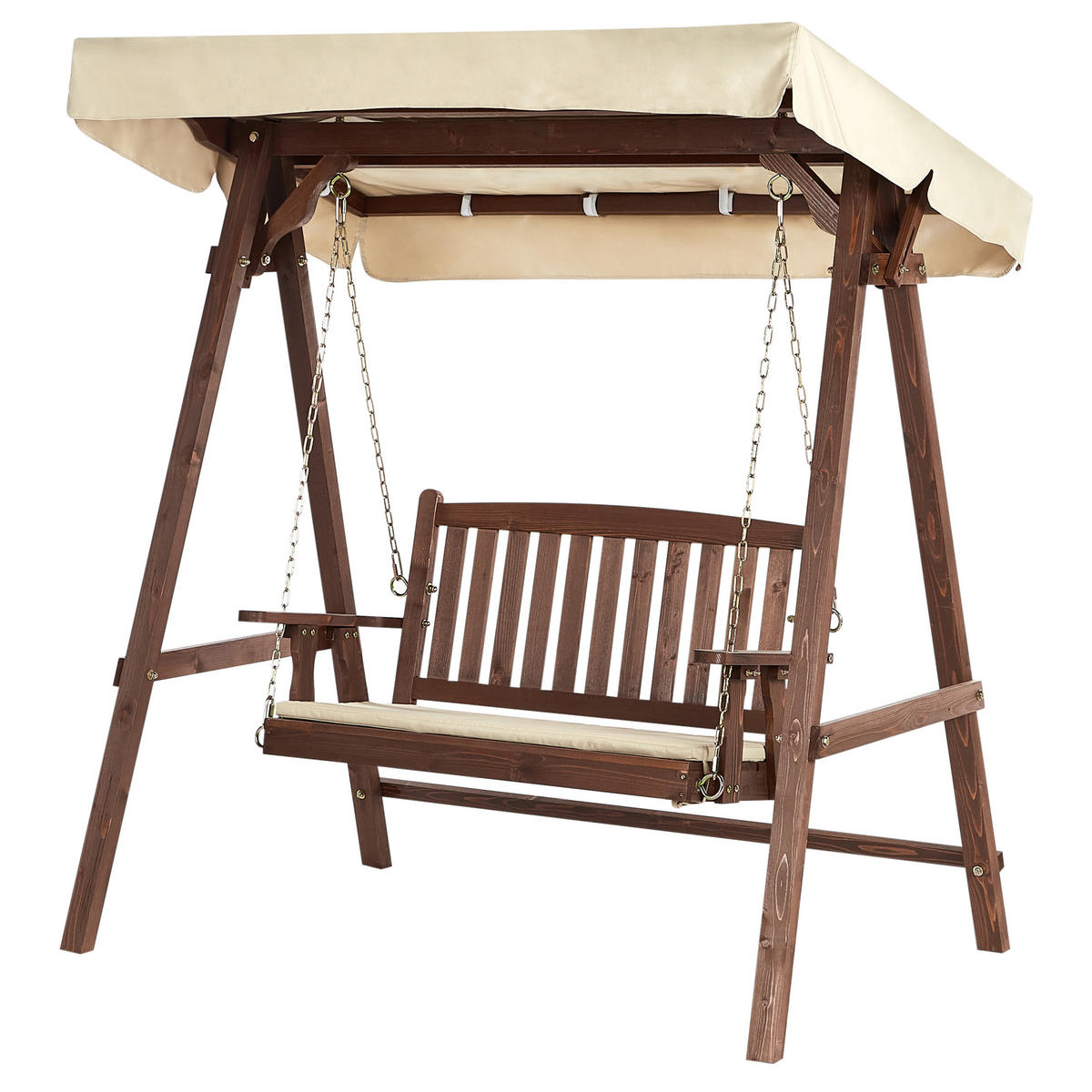 HOLLYWOODSCHAUKEL 2-Sitzer Dunkler Holzfarbton Caviola - Dunkelbraun/Beige, Holz (165/176/109cm) - Beliani