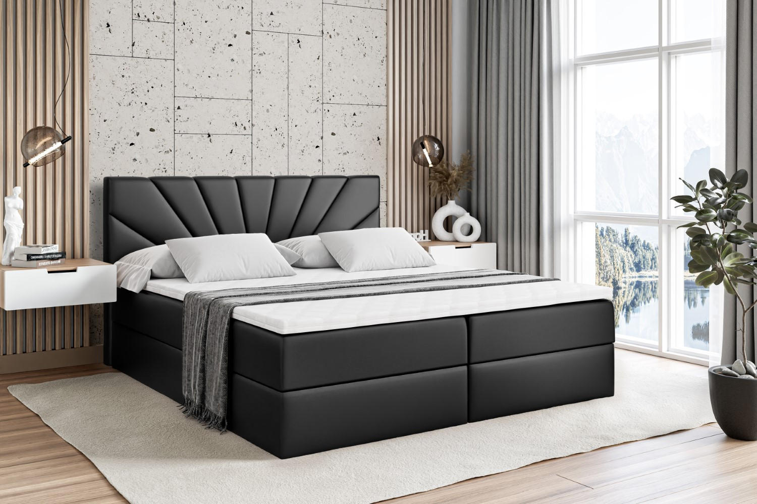 BOXBETT mit Matratze H3 und Lattenrost - MILTIO - 200x200 cm Schwarz Hochglanz - Schwarz Hochglanz, Holzwerkstoff (200/200cm) - ALTDECOR