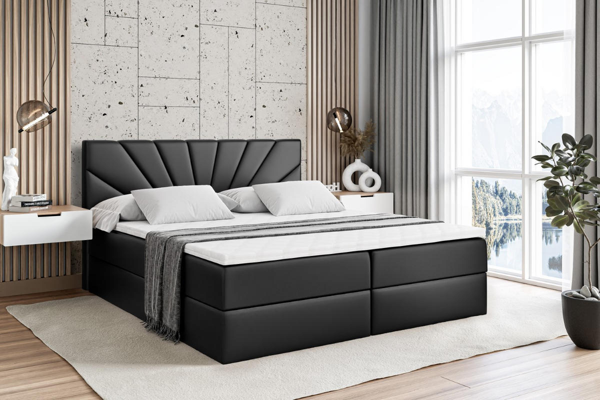 BOXBETT mit Matratze H4 und Lattenrost - MILTIO - 140x200 cm - H4 - Schwarz Hochglanz - Schwarz Hochglanz, Holzwerkstoff (140/200cm) - ALTDECOR