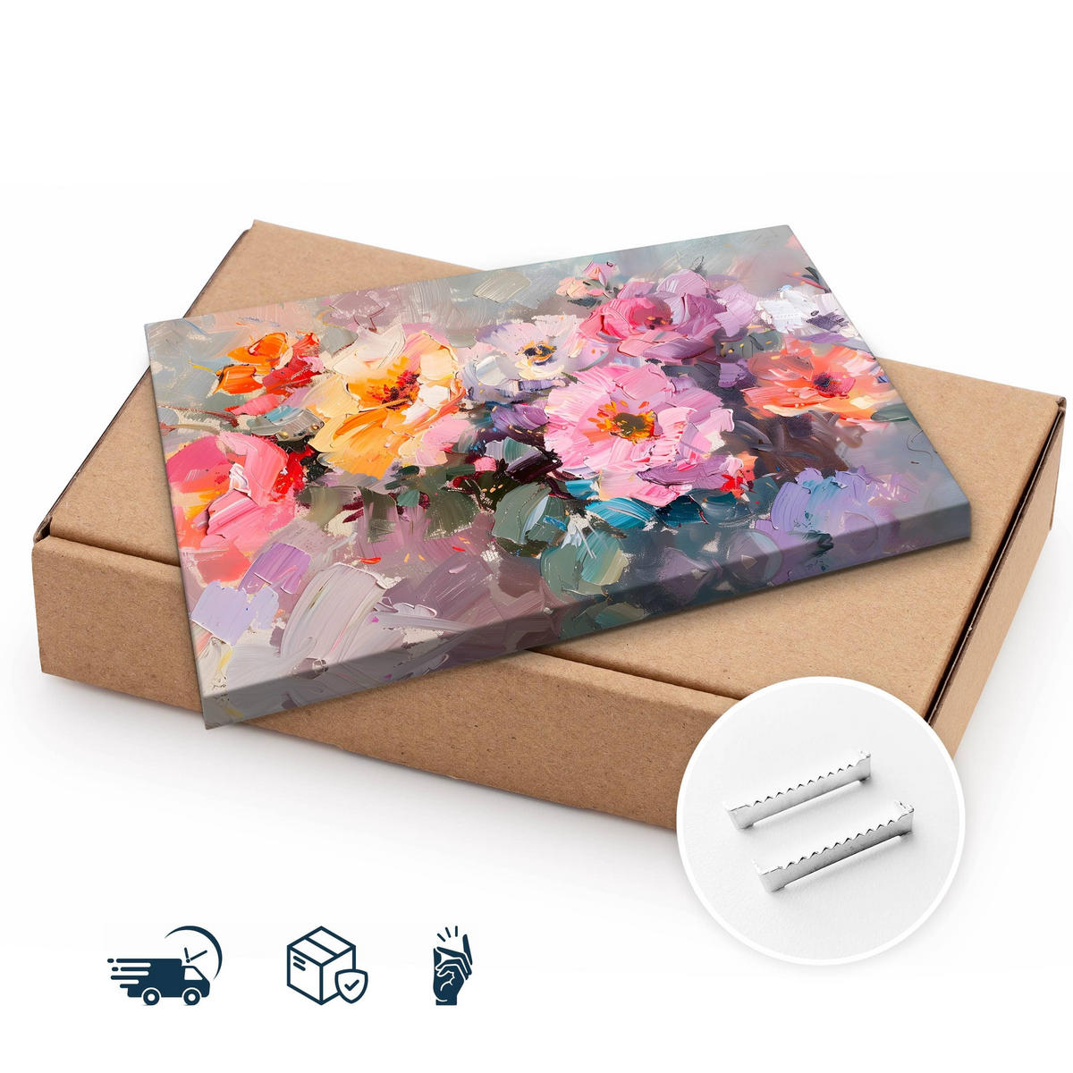 LEINWANDBILD für Wohnzimmer bunte Blumen Malarei 120cm x 80cm - Blau/Beige, Textil (120/80cm) - Muralo