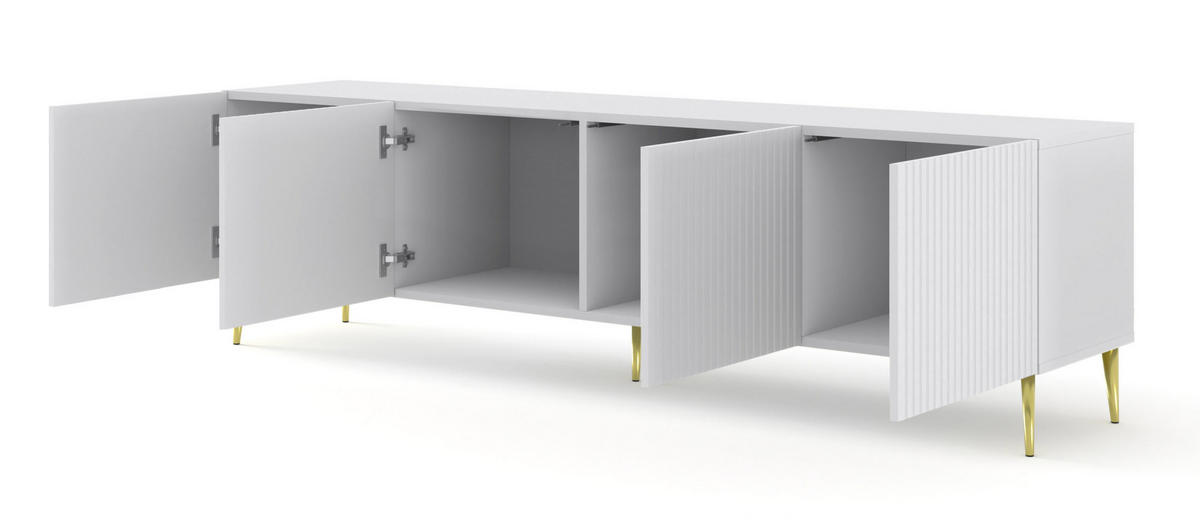 TV LOWBOARD Weiß, Weiß, Gold 200/56/42 - Weiß, Holzwerkstoff (200/56/42cm) - RAUMHIRSCH FURNITURE