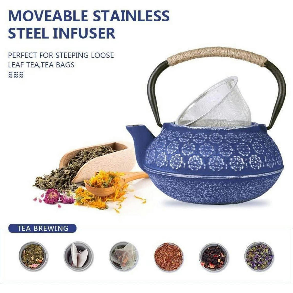 TEEKANNE Gusseisen 1000ml Blau Kirschblüte - Blau, Metall (8.5/16.5cm)