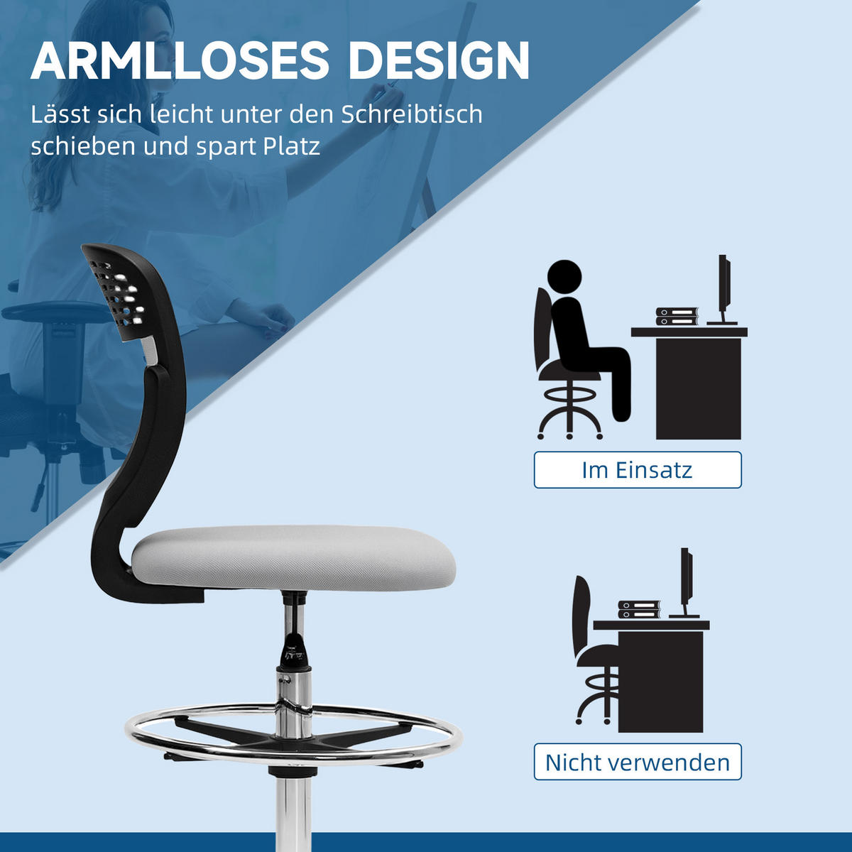 BÜROSTUHL Polyester Hellgrau - Hellgrau, Textil (59/126/59cm) - Vinsetto