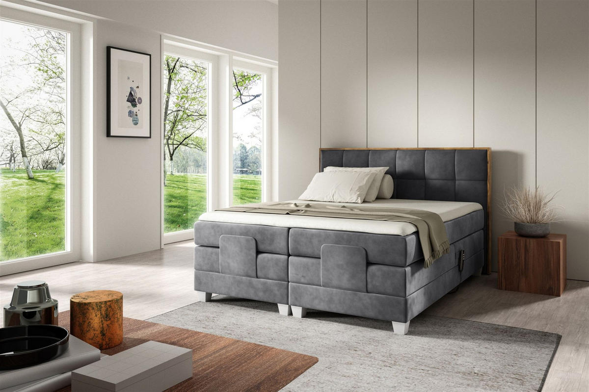 BOXSPRINGBETT Elektrisch Henry - Grau, Holzwerkstoff/Textil (200/200cm) - Fun Möbel