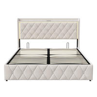 POLSTERBETT 140x200 cm Beige mit LED, USB und Type-C, Stauraumkopfteil & Bettkasten - Beige, Holz (140/190cm)
