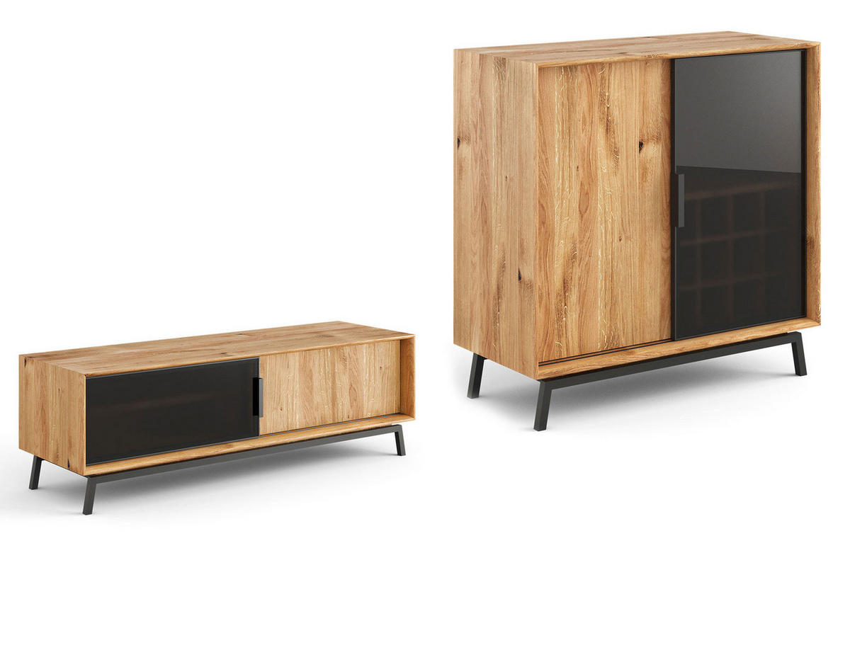 WOHNWAND Xer-Set Modern Loft Eiche Natur 301 / 50 / 101cm - Eichefarben/Schwarz, Holz/Metall (301/101/50cm) - Feldmann-Wohnen