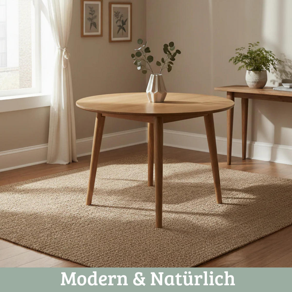 ESSTISCH rund Holz EGGI 100 cm Eichenholz Massiv Braun - Braun, Holz (100/100/76cm) - DELUKE