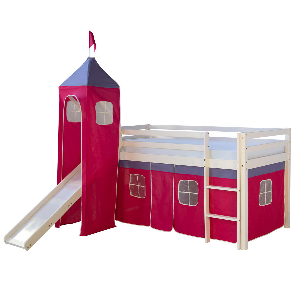 HOCHBETT mit Rutsche Turm 90/200 cm Pink - Pink/Weiß, Holz - Homestyle4u