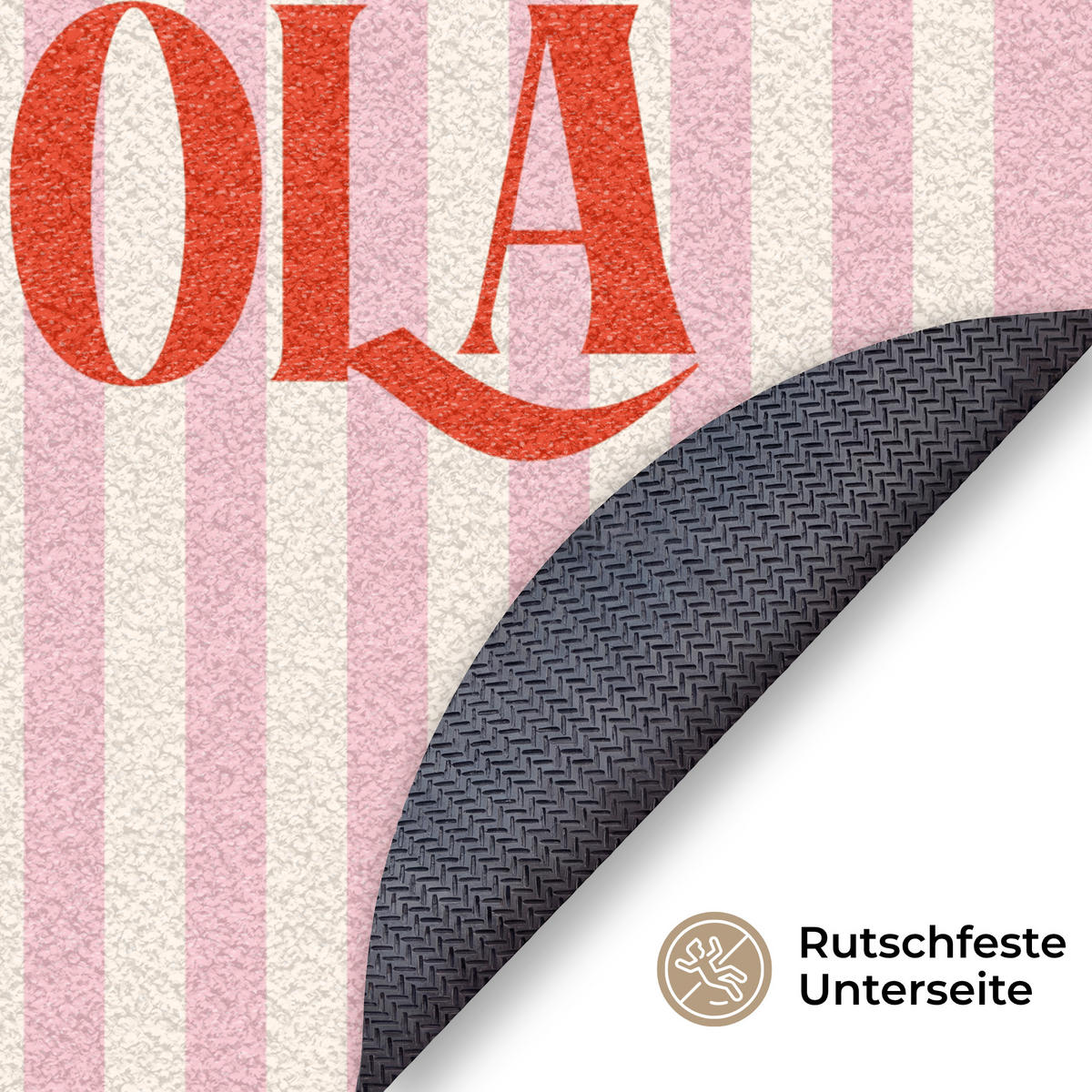 ROHOŽKA Hola - Citát - Pruhy - Pastelová - Růžová - Červená - Bílá 90x90 cm - růžová, textil/umělá hmota (90/0.4cm) - MuchoWow