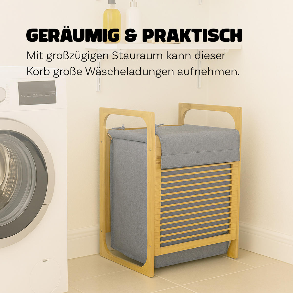WÄSCHEKORB Bambus 40x35x60 cm - Grau, Naturmaterialien (40/60/35cm) - Bestlivings