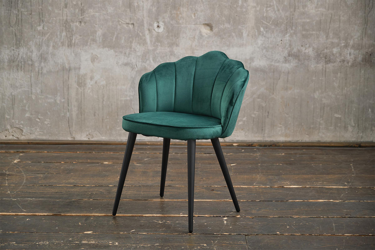ESSZIMMERSTUHL SALLY Grün Velvet - Schwarz/Grün, Textil (55/76/57cm) - KAWOLA