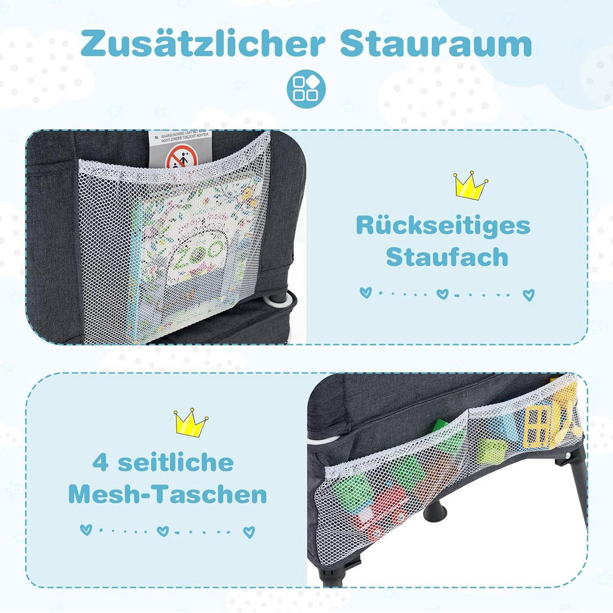 BABYHOCHSTUHL mit Tragetasche grau - Grau, Textil (58/96/57cm) - COSTWAY