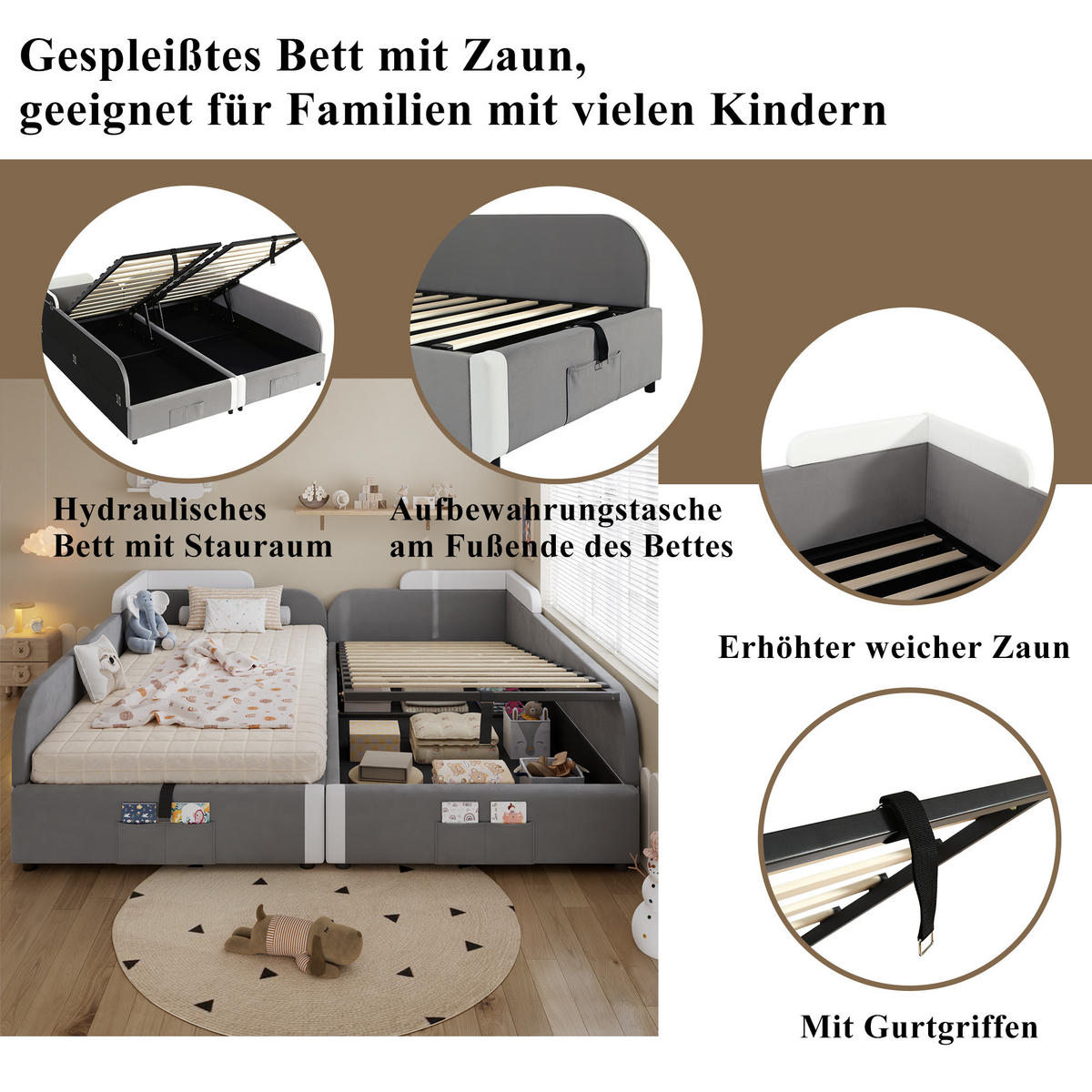 POLSTERBETT 90x200 cm Stauraum hydraulisch Set - Weiß, Textil (90/200cm) - LEBENLANG