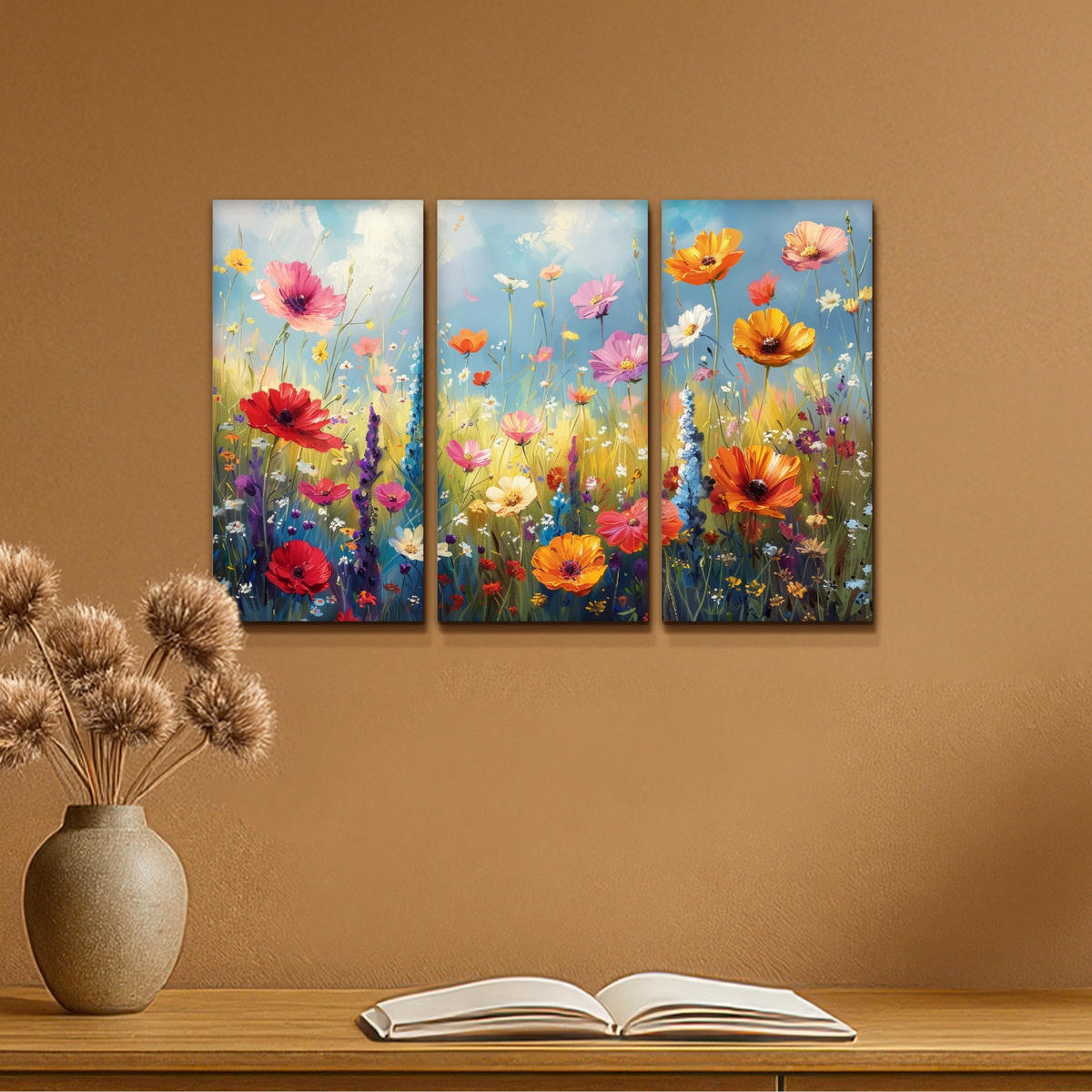LEINWANDBILD 3er Set Blumen - Frühling - Farbenfroh - Sommerlich 60x40 cm - Orange, Textil (60/40cm) - MuchoWow