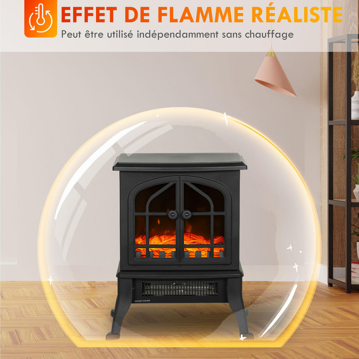 ELEKTROKAMIN DE-17060 3D-Flammeneffekt 900/1800 W Schwarz - Schwarz, Kunststoff (39/48/24cm) - ComfortXL