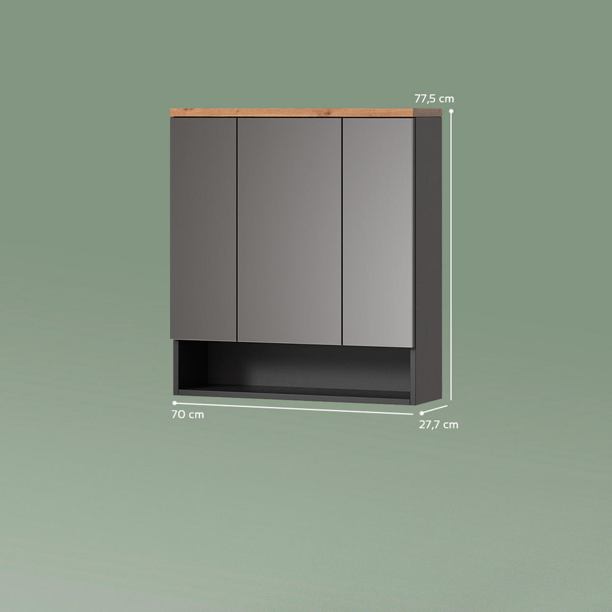 BADSPIEGELSCHRANK Tanaro Anthrazit 70 x 77.5 cm - Anthrazit, Holzwerkstoff (70/77.5/21.7cm) - Livinity®