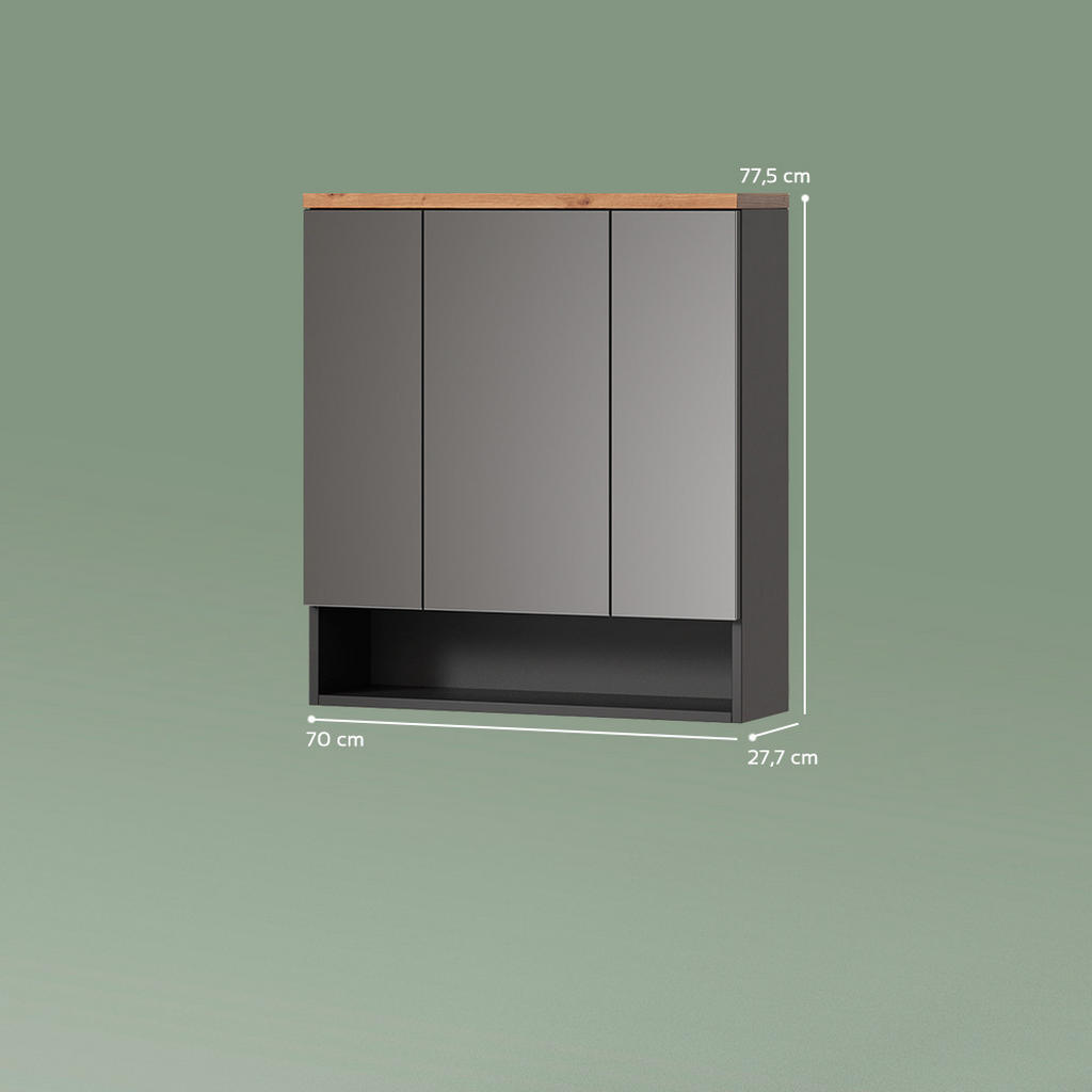 Thumbnail - Livinity® Badspiegelschrank, Anthrazit, Anthrazit, Holzwerkstoff, 10 Fächer, Rechteckig, 70x77.5x21.7 cm, Badezimmer, Ba...
