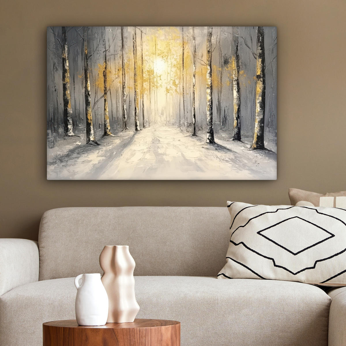 LEINWANDBILD Winter - Abstrakt - Schnee - Natur - Sonne Wanddeko 90x60 cm - Grau, Textil (90/60cm) - MuchoWow