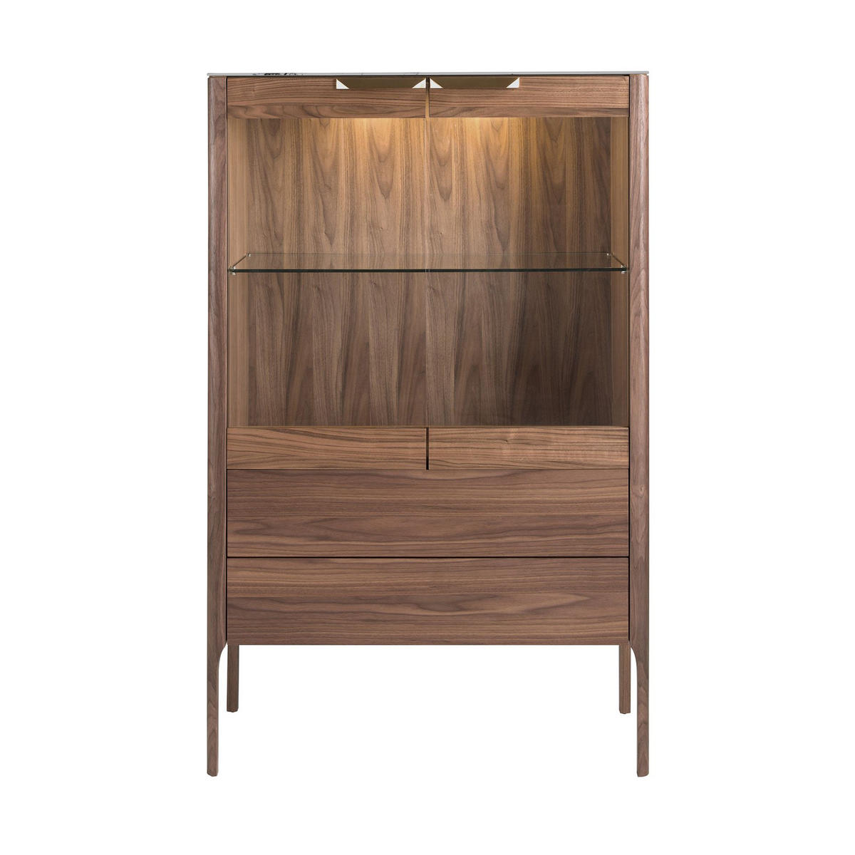 HIGHBOARD Hohe Anrichte aus Nussbaumholz mit Glasplatte aus Marmorimitation und Innenbeleuchtung 99/40/161 cm - Transparent/Walnussfarben, Holz (99/161/40cm) - ANGEL CERDA