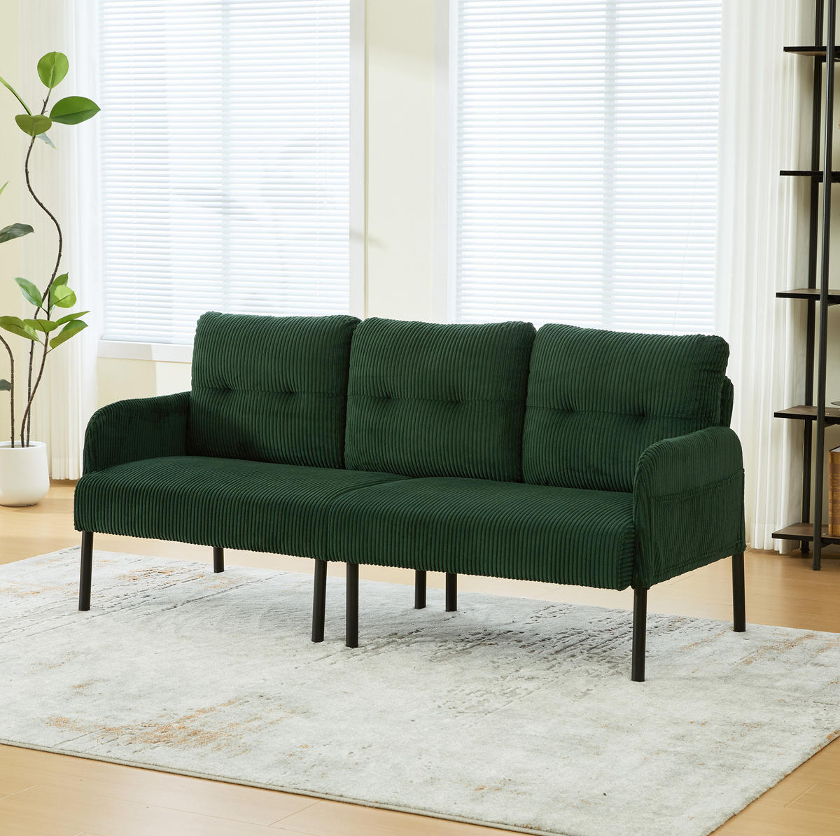 3-SITZER-SOFA 171/72/80 cm aus Cord mit Seitentasche Smaragdgrün - Smaragdgrün, Textil (72/80/171cm) - Modenvie